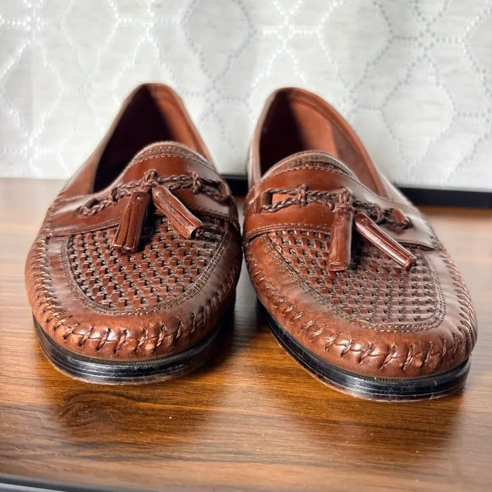 Stacy Adams 7.5 Brown Braided Leather Loafer Dress Shoes Formal Professional